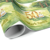 Golf 50th Birthday for golfer with cake and number Cadeaupapier (Rol Hoek)