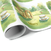 Golf 50th Birthday for golfer with cake and number Cadeaupapier (Rol Hoek)