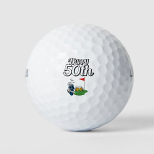 Golf 50th Birthday met bier voor golfer op groen Golfballen