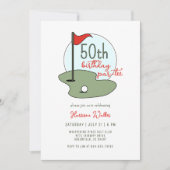 Golf 50th Birthday Party Hand Drawn Modern Green Kaart (Voorkant)