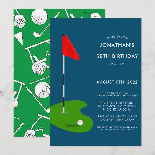 Golf 50th Birthday Party Invitation (Voorkant / Achterkant)