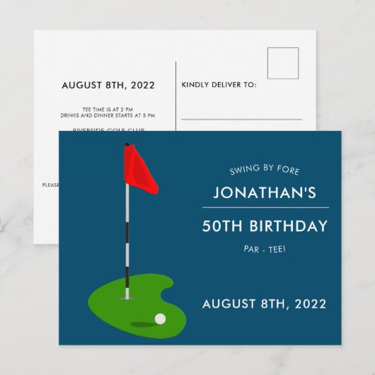 Golf 50th Birthday Party Invitation Briefkaart (Voorkant / Achterkant)