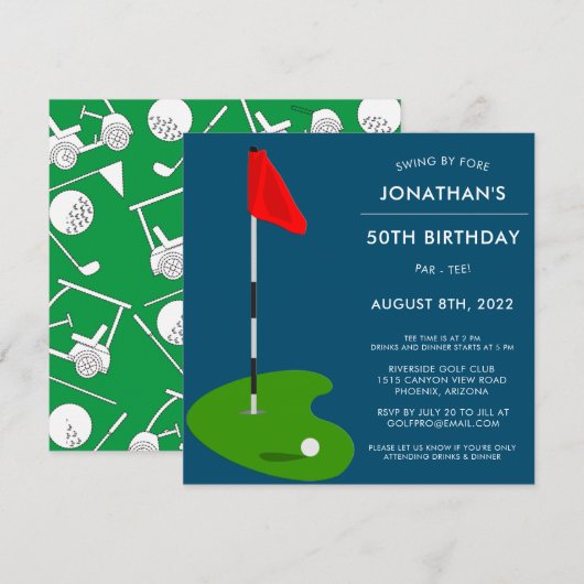 Golf 50th Birthday Party Kaart (Voorkant / Achterkant)