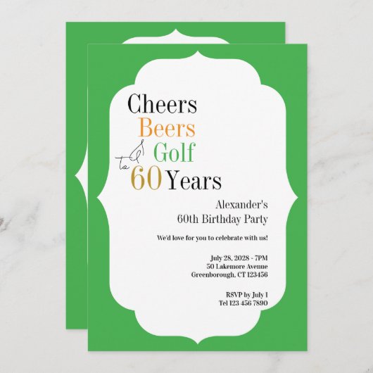 Golf 60e verjaardag Cheers en bieren Groen Kaart (Voorkant / Achterkant)
