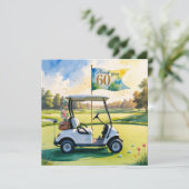 Golf 60e verjaardag met golfkar op groen bedankkaart (Staand voorkant)