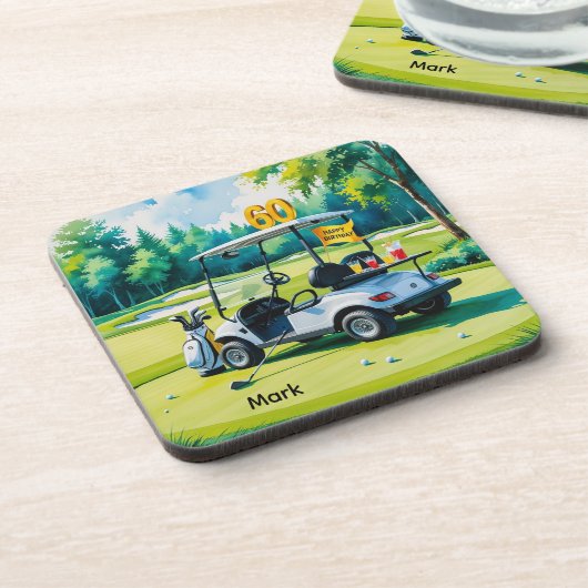 Golf 60e verjaardag met golfkar op groen bier onderzetter (Linkerzijde)