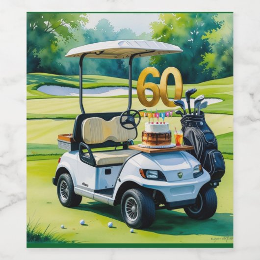 Golf 60e verjaardag met golfkar op groen wijn etiket (Enkel label)