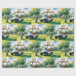 Golf 60e verjaardag met golfkar op putting green cadeaupapier