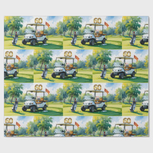 Golf 60e verjaardag met golfkar op putting green cadeaupapier
