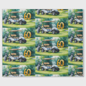 Golf 60e verjaardag met golfkar op putting green cadeaupapier (Vlak)