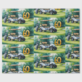 Golf 60e verjaardag met golfkar op putting green cadeaupapier