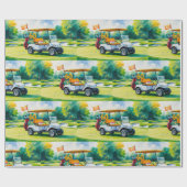 Golf 60e verjaardag met golfkar op putting green cadeaupapier (Vlak)