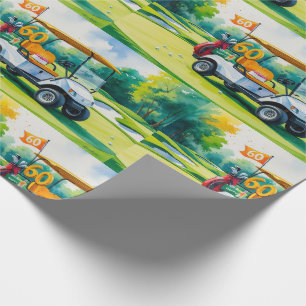 Golf 60e verjaardag met golfkar op putting green cadeaupapier