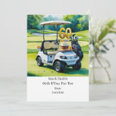 Golf 60e verjaardag met golfkar op putting green kaart (Staand voorkant)