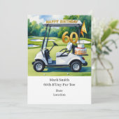 Golf 60e verjaardag met golfkar op putting green kaart (Staand voorkant)