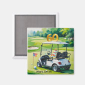 Golf 60e verjaardag met golfkar op putting green magneet (Voorkant / Achterkant)