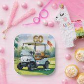 Golf 60e verjaardag met golfkar op putting green papieren bordje (Feest)