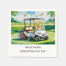 Golf 60e verjaardag met golfkar op putting green servet