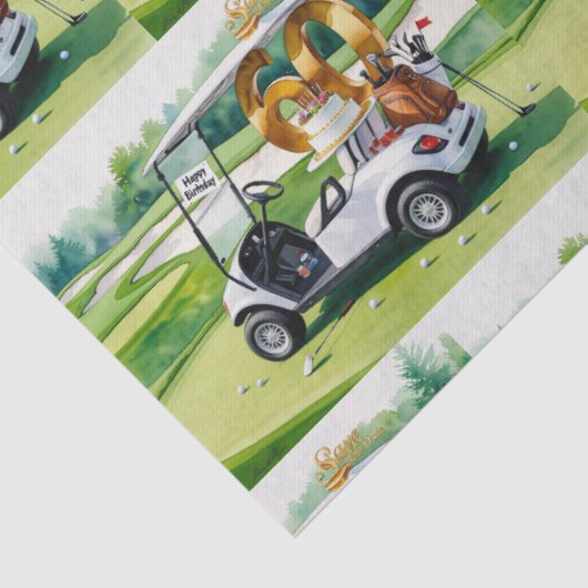 Golf 60e verjaardag met golfkar op putting green tissuepapier (Detail)