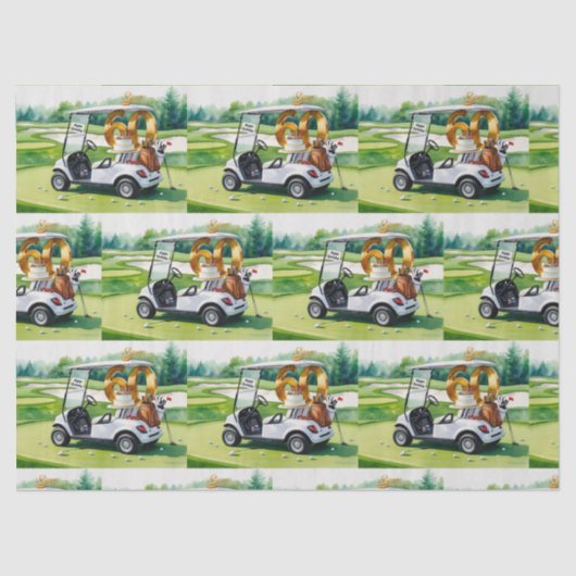 Golf 60e verjaardag met golfkar op putting green tissuepapier (Voorkant)