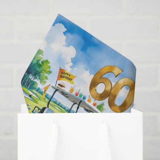 Golf 60e verjaardag met golfkar op putting green tissuepapier (Cadeauzakje)