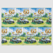 Golf 60e verjaardag met golfkar op putting green tissuepapier (Voorkant)
