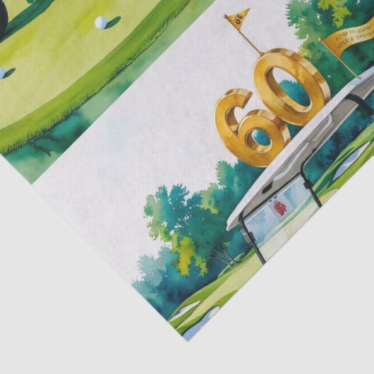 Golf 60e verjaardag met golfkar op putting green tissuepapier (Detail)