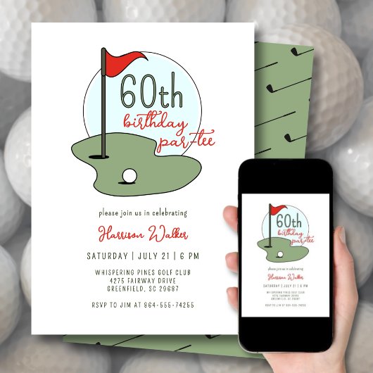 Golf 60e Verjaardagsfeest Handgetekend Modern Groe Kaart