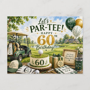 Golf 60ste verjaardag met golfkar op green briefkaart