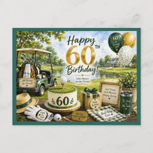 Golf 60ste verjaardag met golfkar op green  briefkaart