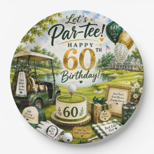 Golf 60ste verjaardag met golfkar op green  papieren bordje