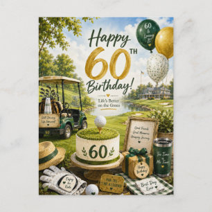 Golf 60ste verjaardag met golfkar op het gras briefkaart