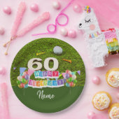 Golf 60ste verjaardagsgolfer met ballon op groen papieren bordje (Feest)
