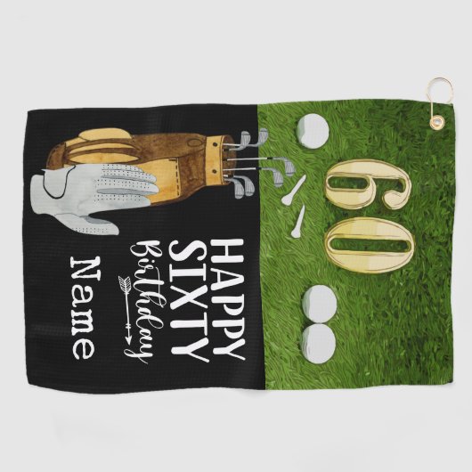Golf 60th Birthday met golfbal op groen Golfhanddoek (Horizontaal)