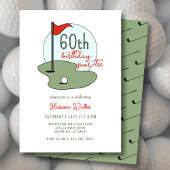 Golf 60th Birthday Party Hand Drawn Modern Green Kaart