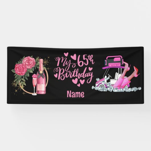 Golf 65th Birthday in Roze thema voor vrouwelijke Spandoek (Horizontaal)