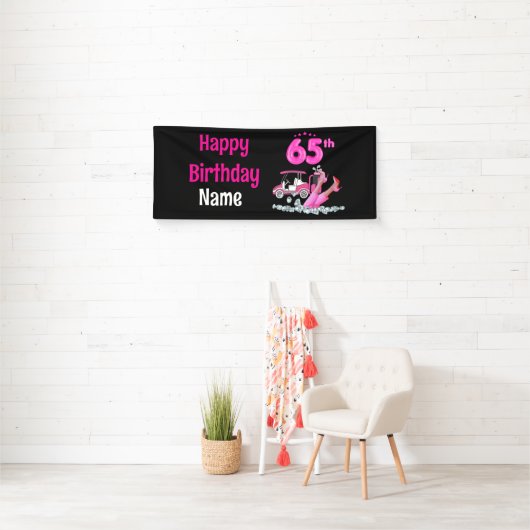 Golf 65th Birthday in Roze thema voor vrouwelijke  Spandoek (Insitu)