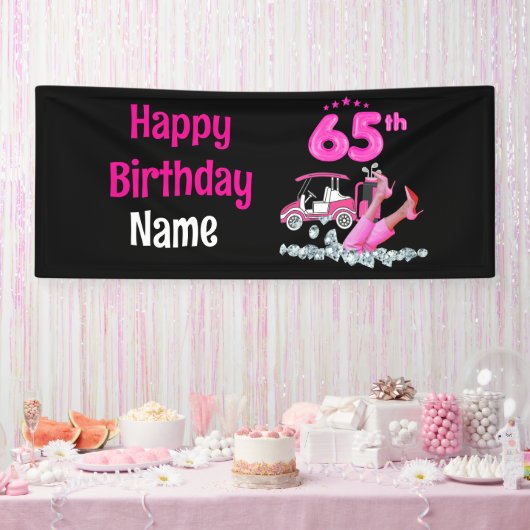 Golf 65th Birthday in Roze thema voor vrouwelijke  Spandoek (Feest)