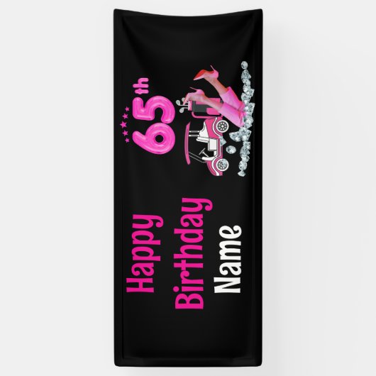 Golf 65th Birthday in Roze thema voor vrouwelijke  Spandoek (Verticaal)