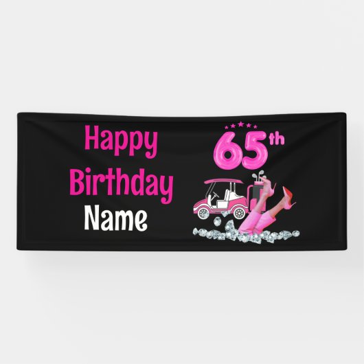 Golf 65th Birthday in Roze thema voor vrouwelijke  Spandoek (Horizontaal)