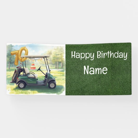 Golf 70e Verjaardag Banner met Golfkar, (Horizontaal)