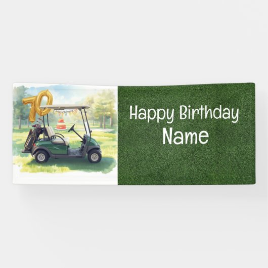 Golf 70e Verjaardag Banner met Golfkar, (Horizontaal)