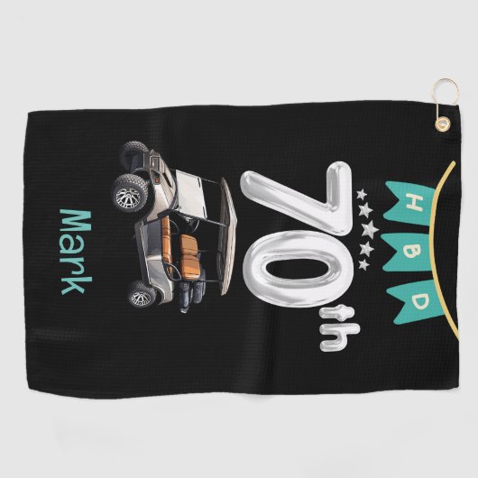 Golf 70e verjaardag met golfkar golfhanddoek (Horizontaal)