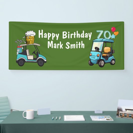 Golf 70e verjaardag naar Golfer met Golf Cart grap Spandoek (Beurs)