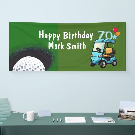 Golf 70e verjaardag naar Golfer met Golf Cart grap Spandoek (Beurs)