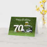 Golf 70th Birthday Party met bier op wagen Kaart<br><div class="desc">Golf 70th Birthday party met bier op de kaart met golfbal en t-shirt op groen gras</div>