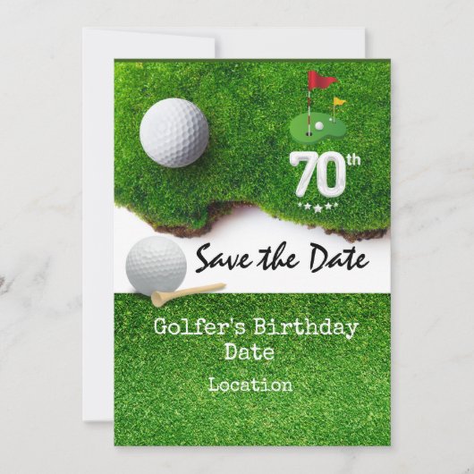 Golf 70th Birthday Party met golfbal t-shirt kar Kaart (Voorkant)