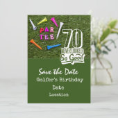 Golf 70th Birthday Party met golfbal t-shirt kar Kaart (Staand voorkant)