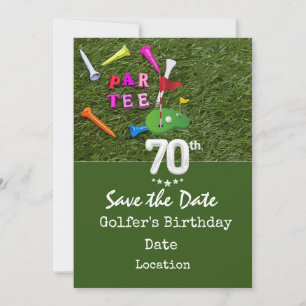 Golf 70th Birthday Party met golfbal t-shirt kar Kaart