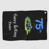 Golf 75e verjaardag voor golfer met golfkar golfhanddoek (Horizontaal)